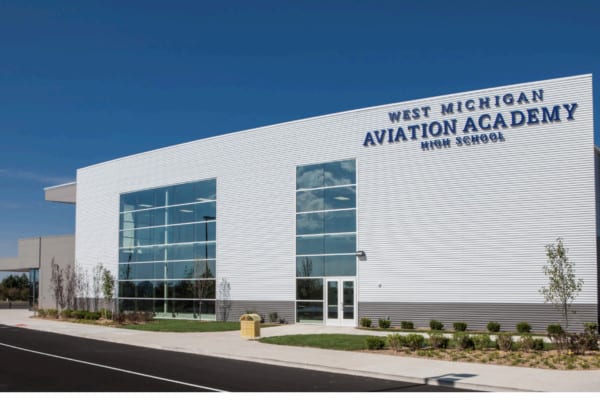 Exterior of West Michigan Aviation Academy building.