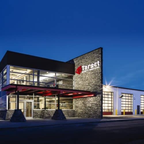 Night time exterior shot of Target Safety HQ.